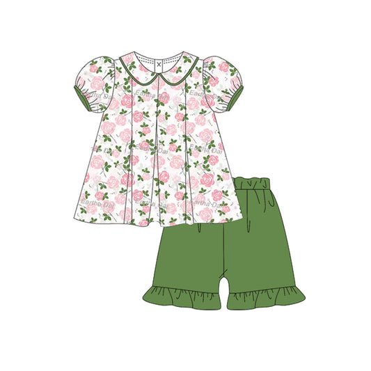 Baby Girls Clothes Pink Floral Tunic Tops Green Ruffle Short Set Preorder GSSO2381 3.6