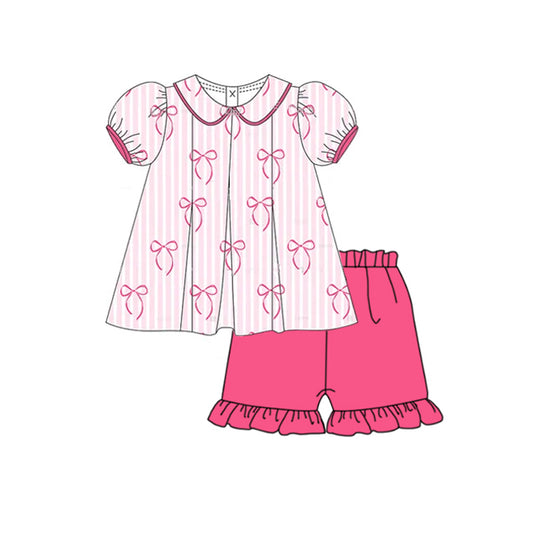 Baby Girls Clothes Pink Stripe Bows Tunic Ruffle Shorts Set Preorder GSSO2382 3.6