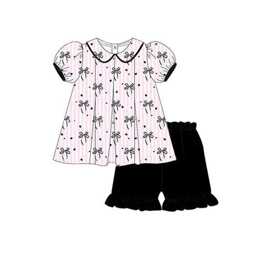 Baby Girls Clothes Pink Stripe Black Bows Tunic Ruffle Short Set Preorder GSSO2383 3.6
