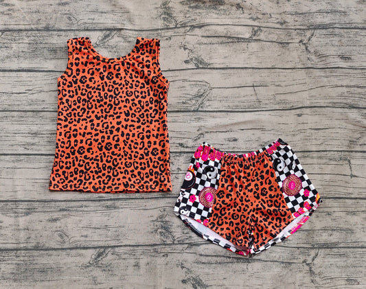 Baby Girls Clothes Sleeveless Leopard Top Black Plaid Shorts Sets Preorder GSSO2391 4.4