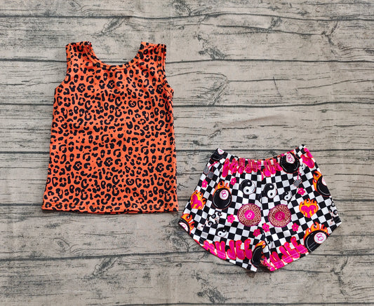 Baby Girls Clothes Sleeveless Leopard Top Black Plaid Shorts Sets Preorder GSSO2391 4.4