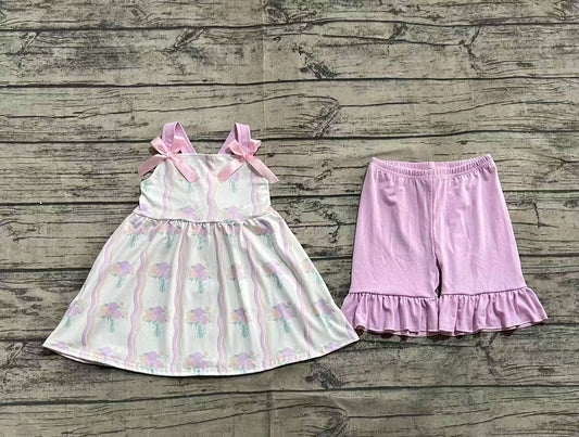 Baby Girls Clothes Hot Pink Strap Floral Stripe Tunic Ruffle Shorts Sets Preorder GSSO2430 3.26