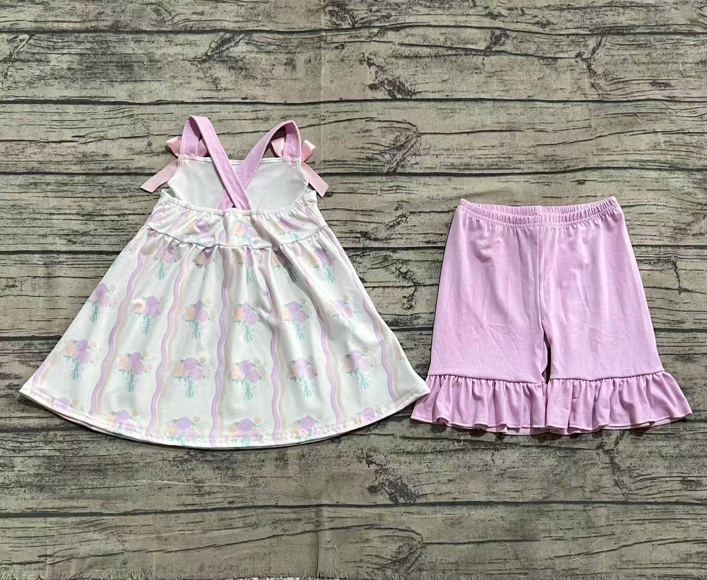 Baby Girls Clothes Hot Pink Strap Floral Stripe Tunic Ruffle Shorts Sets Preorder GSSO2430 3.26