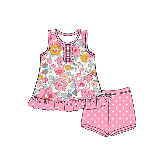 Baby Girls Clothes Pink Sleeveless Button Floral Tunic Polka Dots Short Set Preorder GSSO2452 3.15