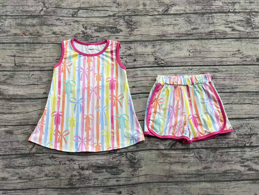 Baby Girls Clothes Colorful Stripe Bows Tunic Short Set Preorder GSSO2465