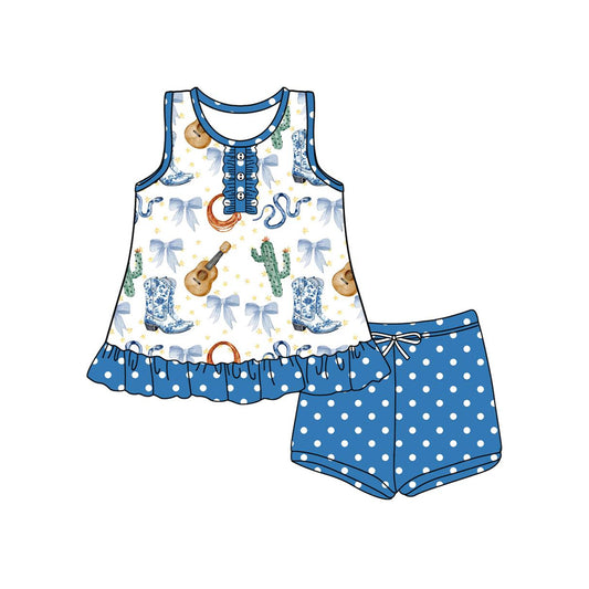 Baby Girls Clothes Sleeveless Button Boots Cactus Tunic Blue Polka Dots Shorts Sets Preorder GSSO2535 3.26