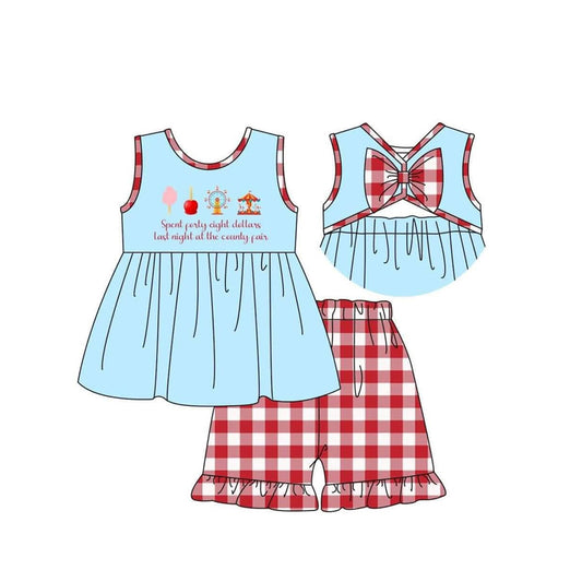 Baby Girls Clothes Sleeveless Park Tunic Red Plaid Ruffle Shorts Sets Preorder GSSO2544