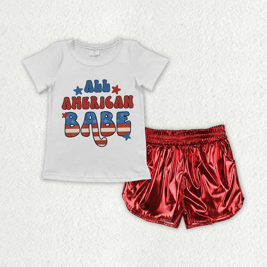 Baby Girls Clothes American Babe Tops Red Leather Shorts Sets GSSO2546