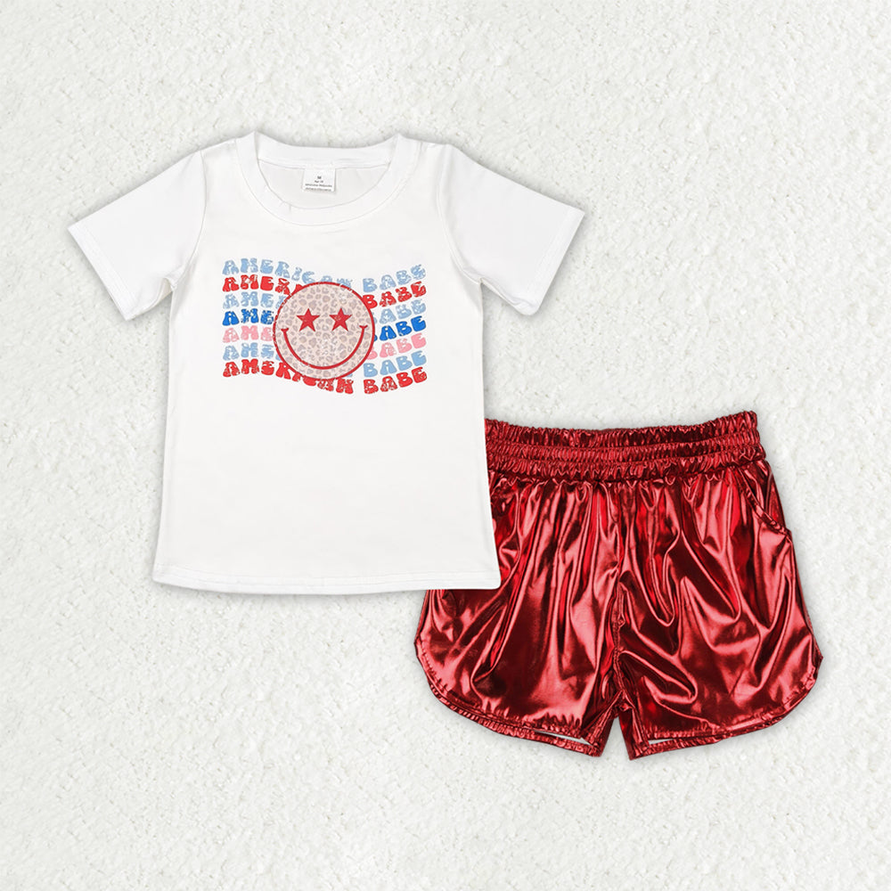Baby Girls Clothes American Babe Tops Red Leather Shorts Sets GSSO2547