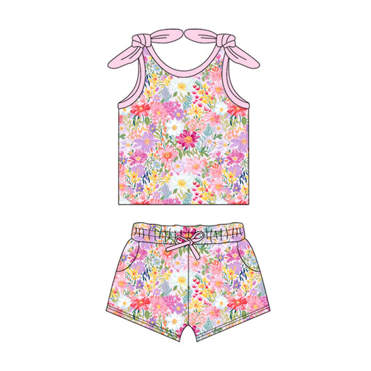 Baby Girls Clothes Pink Bows Strap Floral Top Pockets Shorts Sets Preorder GSSO2551 4.4