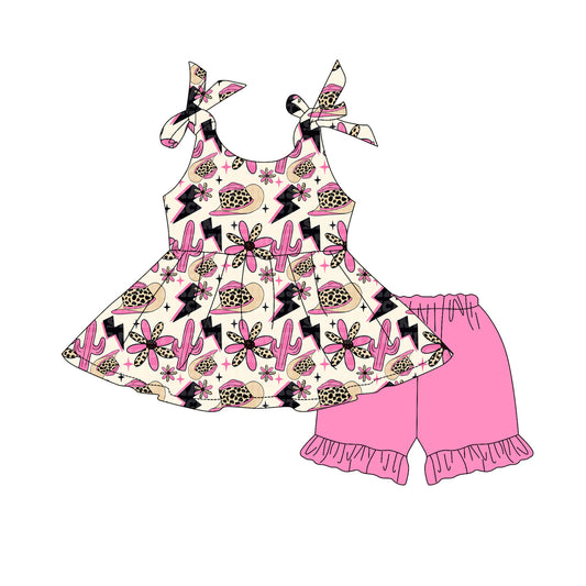 Baby Girls Clothes Strap Flowers Hats Tunic Pink Ruffle Short Set Preorder GSSO2561 4.7