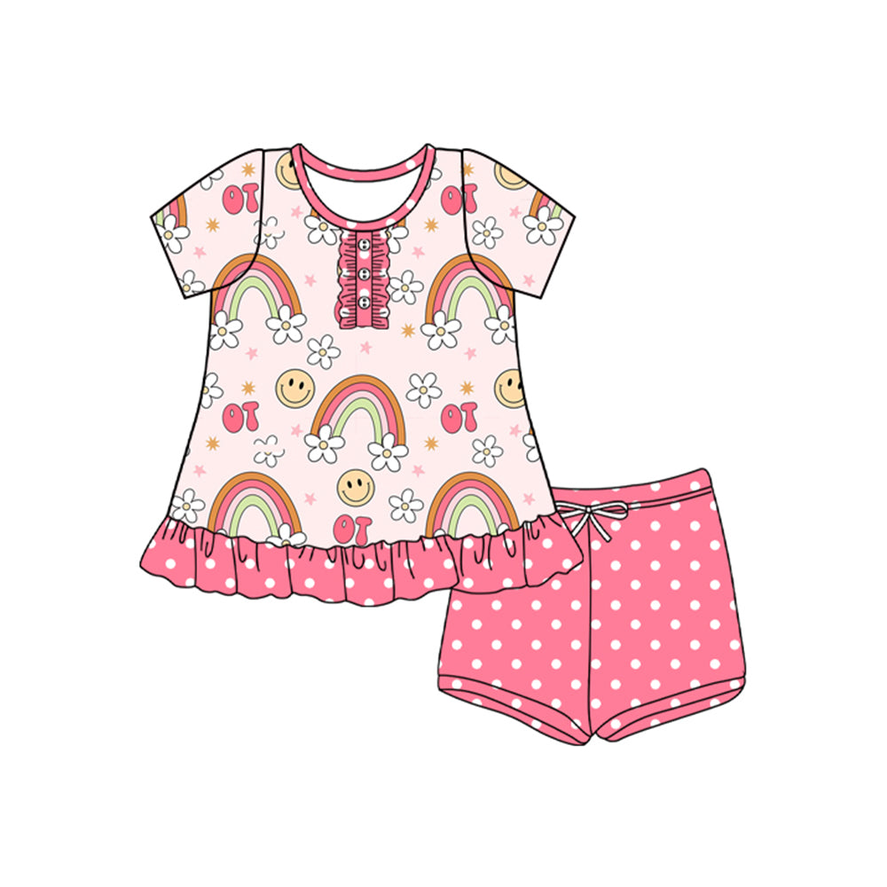 Baby Girls Clothes Short Sleeves Button Rainbows Tunic Polka Dots Shorts Sets GSSO2564 4.3