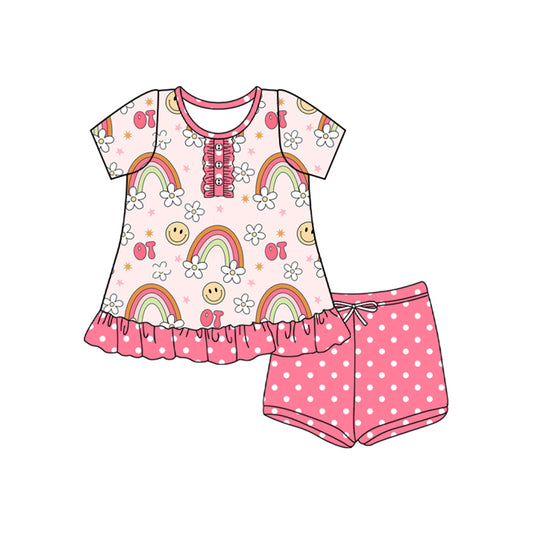 Baby Girls Clothes Short Sleeves Button Rainbows Tunic Polka Dots Shorts Sets GSSO2564 4.3