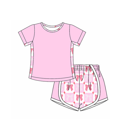 Baby Girls Clothes Pink Short Sleeves Top Bows Plaid Shorts Set Preorder GSSO2569 4.3