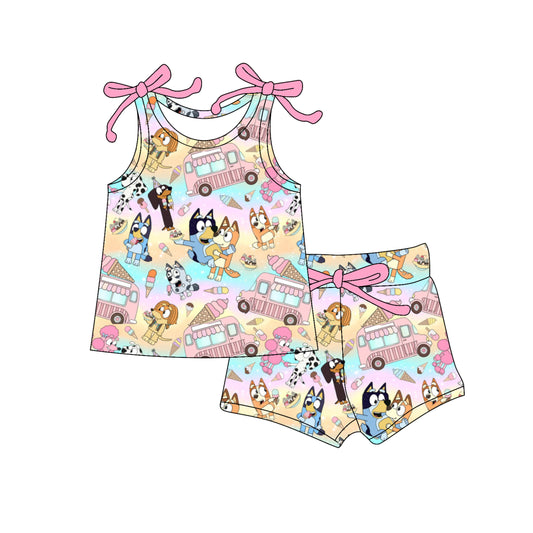 Baby Girls Clothes Pink Bows Sleeveless Cartoon Dogs Ice Cream Top Short Set Preorder GSSO2574 4.4
