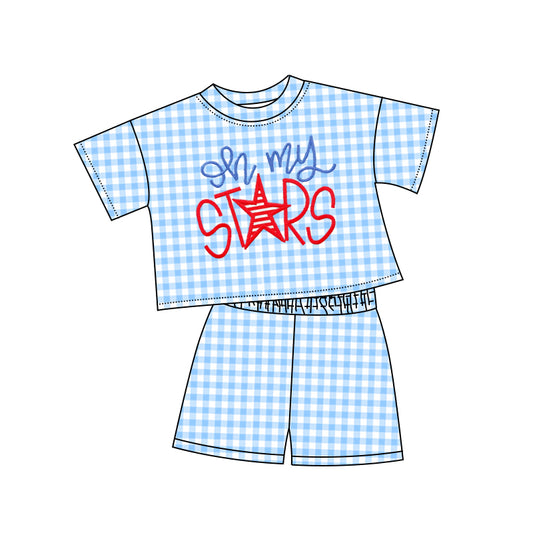 Baby Girls Clothes Blue Plaid My Stars Top Short 4th Of July Pajamas Set Preorder GSSO2578 4.8