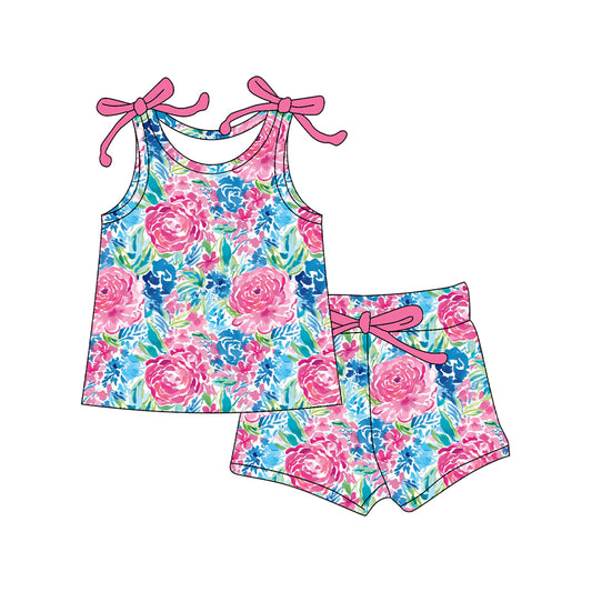 Baby Girls Clothes Sleeveless Pink Watercolor Floral Top Short Set Preorder GSSO2588 4.10