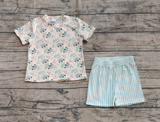 Baby Girls Clothes Short Sleeves Golf Top Blue Stripes Short Pajamas Set Preorder GSSO2614 5.7