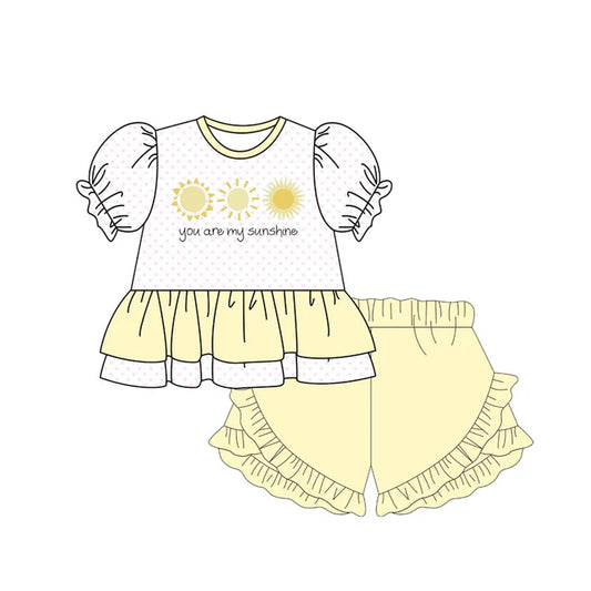 Baby Girls Polka Dots You are My Sunshine Tunic Ruffle Shorts Clothes Sets Preorder 11.20