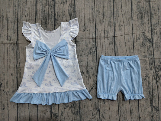 Baby Girls Flutter Sleeve Dogs Butterfly Tunic Ruffle Short Clothes Sets Preorder GSSO3061