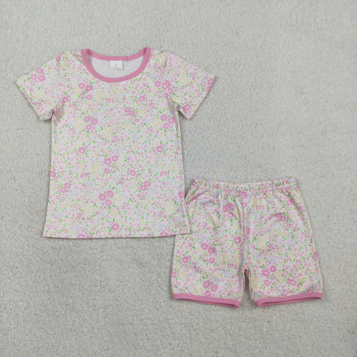 Sibling Baby Girls Short Sleeve Colorful Flowers Top Shorts Summer Clothes Sets