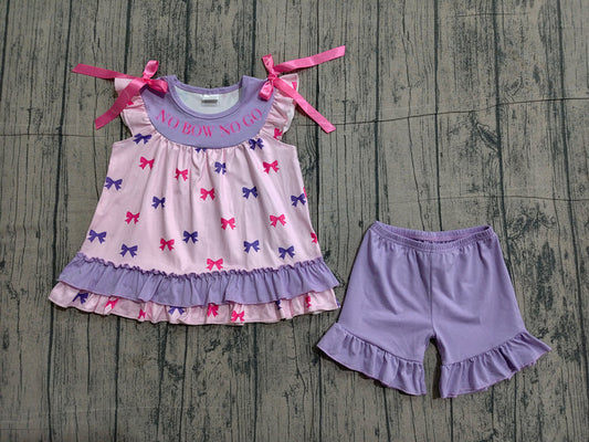 Embroidery No Bows No Go Baby Girls Bows Tunic Ruffle Shorts Clothes Sets Preorder