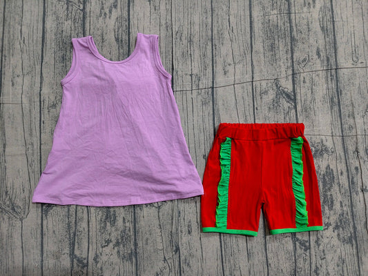 Baby Girls Purple Sleeveless Back Bows Tunic Red Shorts Clothes Sets Preorder GSSO3465