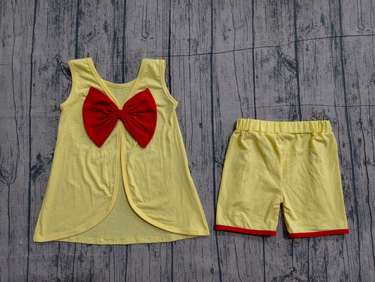 Baby Girls Yellow Sleeveless Back Bows Tunic Shorts Clothes Sets Preorder GSSO3466