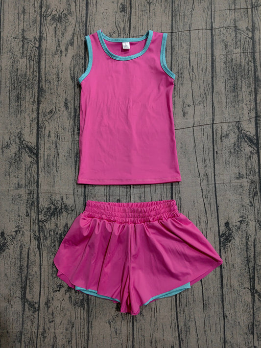 Baby Girls Pink Sleeveless Vests Top Ruffle Short Yoga Active Clothes Set Preorder GSSO3526