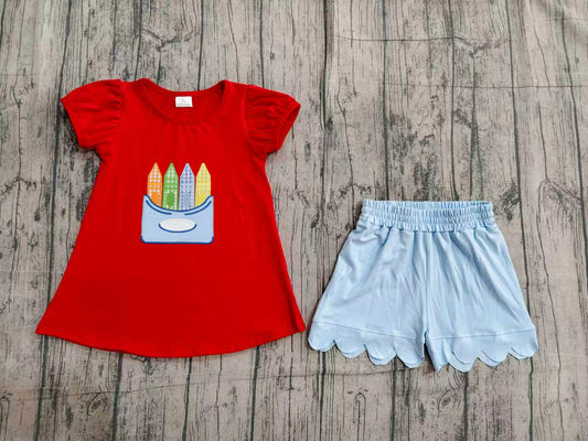 Baby Girls Clothes Pencils Tunic Scallop Short Back to School Clothes Set Preorder GSSO3727