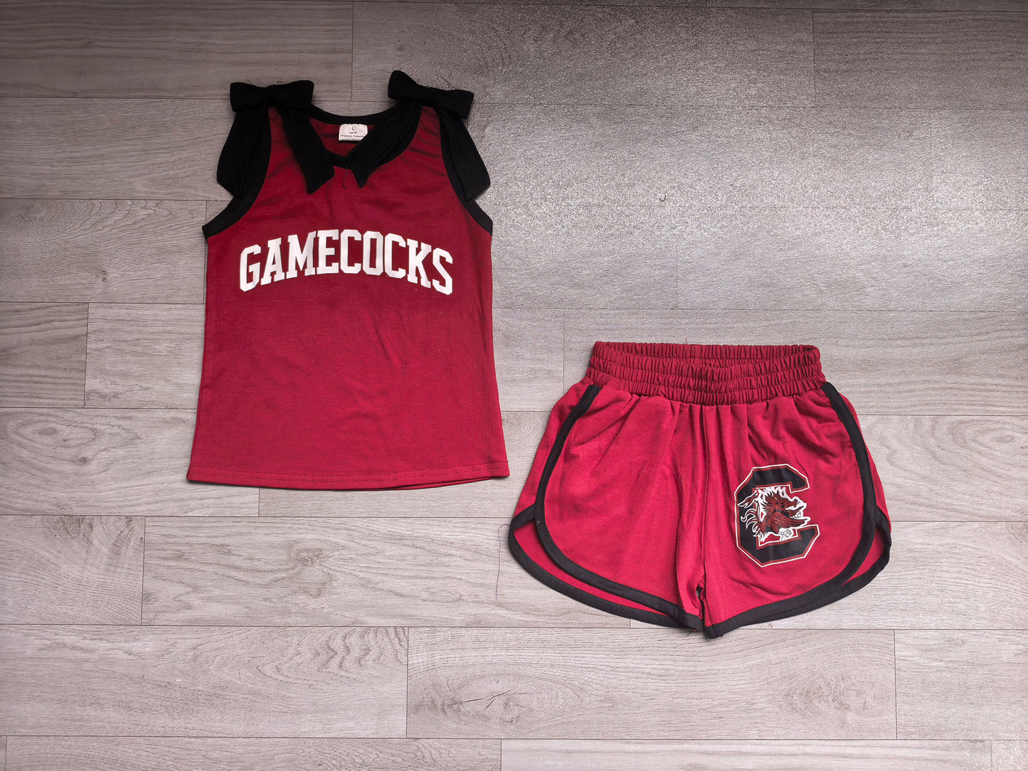 Preorder Baby Girls Gamecock Maroon Black Bows Sleeveless Top Short Team Clothes Sets GSSO3835