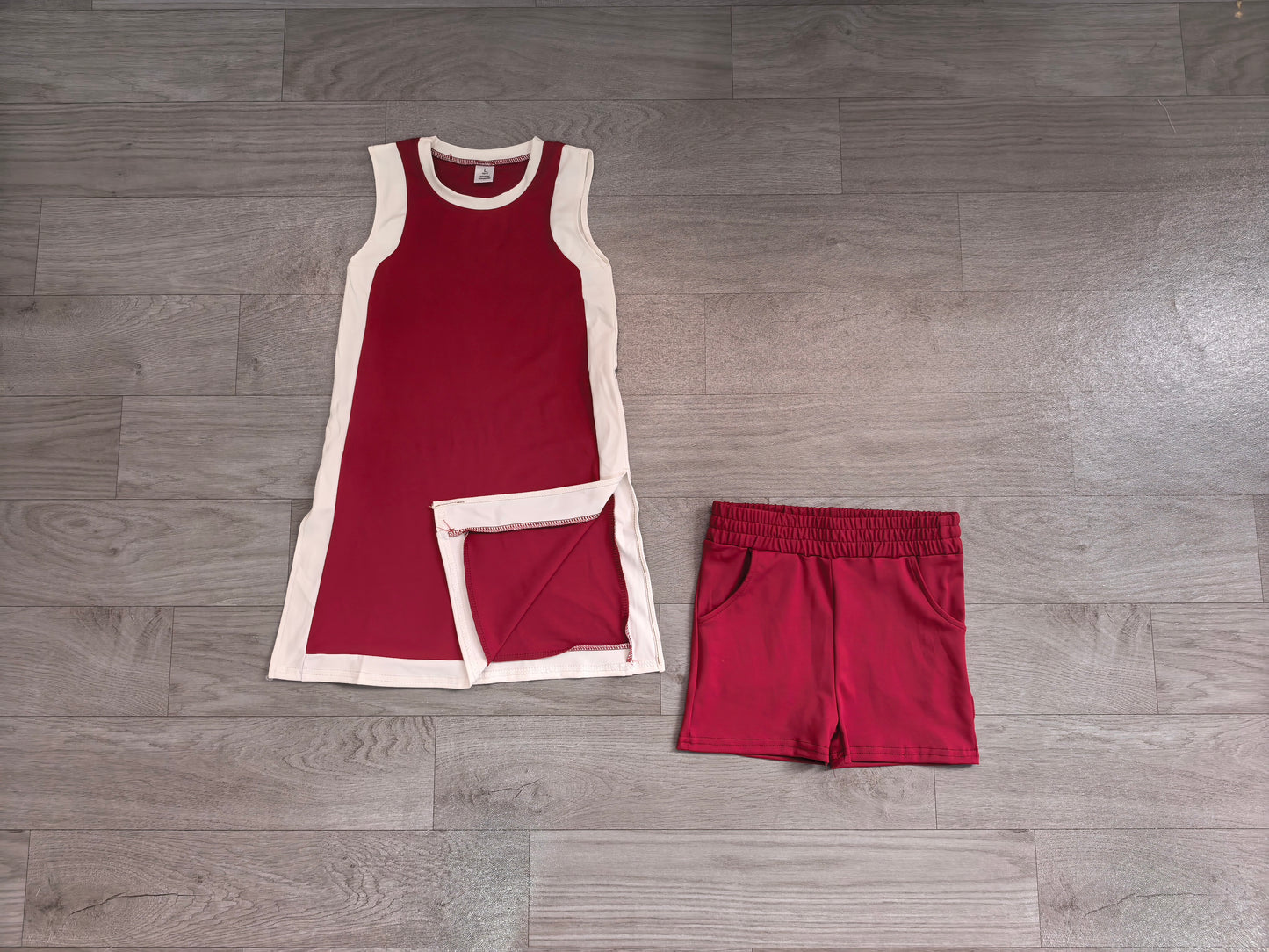 Baby Girls Clothes Sleeveless White Maroon Yoga Active Split Skirt Short Clothes Set Preorder GSSO3848