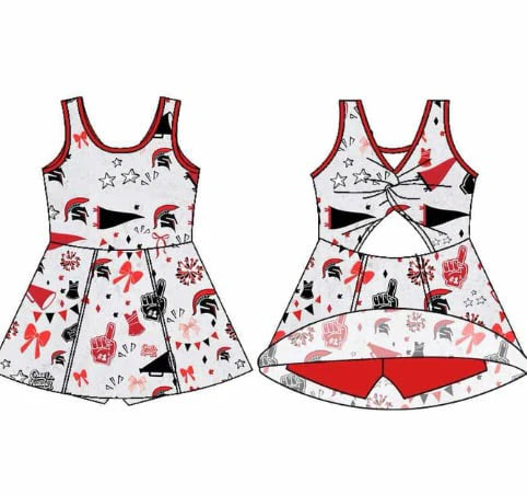 Preorder (moq 5)Baby Girls Sleeveless Cheer Stars Spartans Football Team Shorts Dresses 7.11