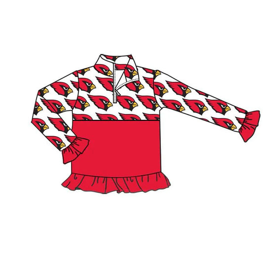 Preorder moq 5 Baby Girls white red bird Team Zip Pullovers Tops 7.22