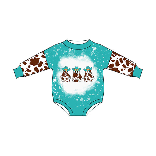 Baby Infant Girls Rompers Blue Long Sleeves Cow Print Hats Ghosts Rompers Preorder LR2191 5.2