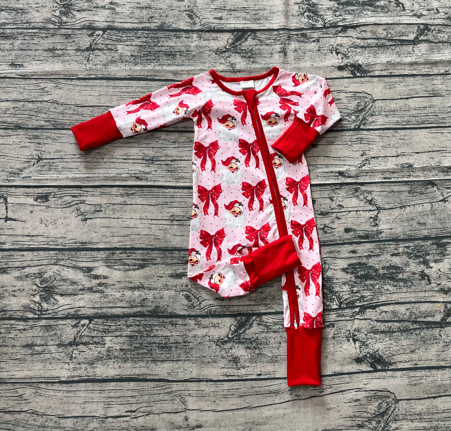 Baby Girls Rompers Long Sleeves Red Santa Bows Zipper Rompers Preorder LR2223 5.30