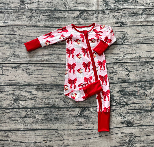 Baby Girls Rompers Long Sleeves Red Santa Bows Zipper Rompers Preorder LR2223 5.30