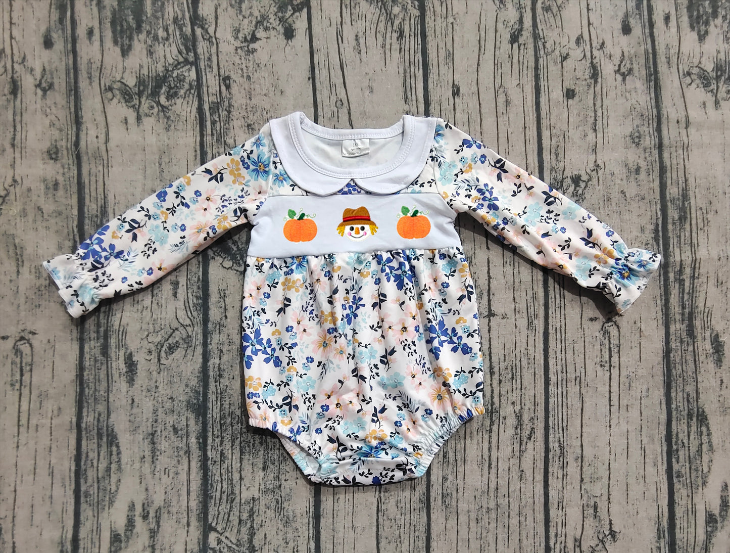 Embroidery Baby Girls Rompers Long Ruffle Sleeves Pumpkins Floral Rompers Preorder LR2246 8.2