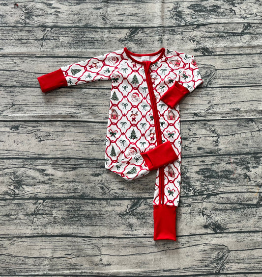 Baby Kids Long Sleeves Red Bows Plaid Trees Gingerbread Zipper Rompers Preorder LR2248 5.30