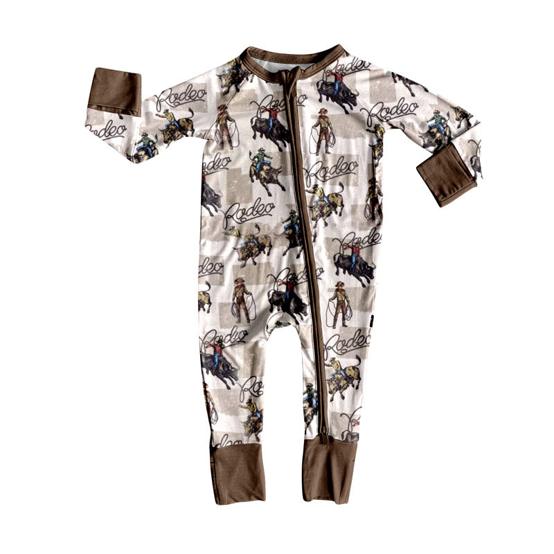 Baby Girls Rompers Long Sleeves Khaki Plaid Horse Rodeos Zipper Rompers Preorder LR2268 5.30