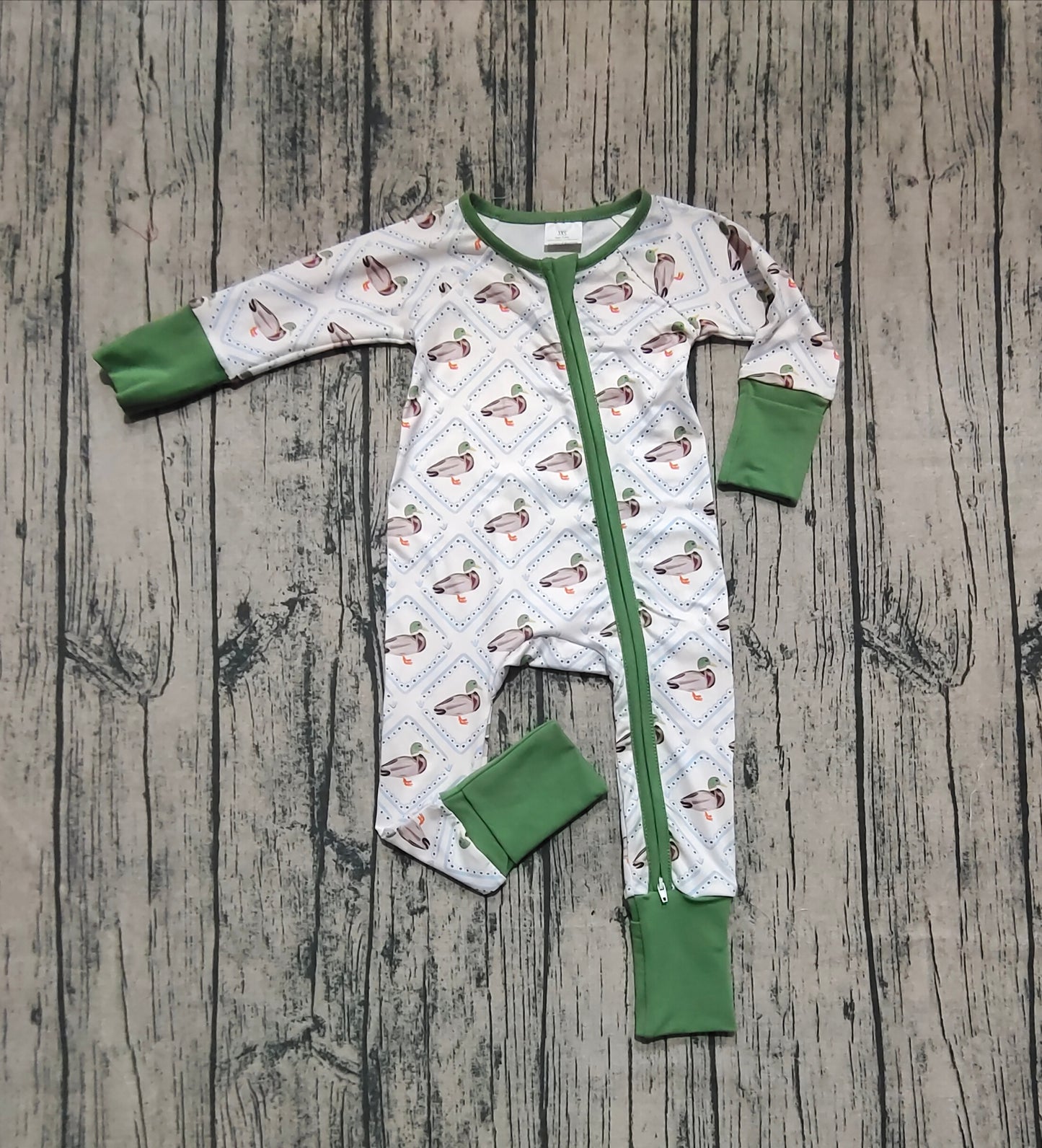 Baby Girls Rompers Long Sleeves Green Ducks Plaid Zipper Rompers Preorder LR2269 6.7