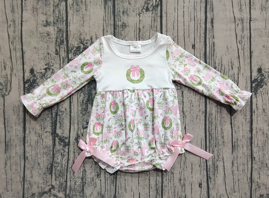 Baby Girls Rompers Long Sleeves Pink Gifts Bows Holly Plaid Ruffle Rompers Preorder LR2325 8.2