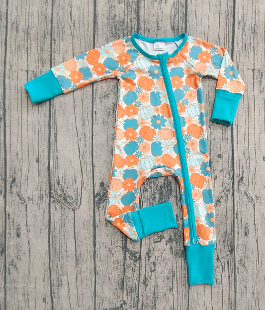 Baby Boys Rompers Fall Colorful Pumpkins Flowers Zipper Footie Rompers Preorder LR2461 8.2