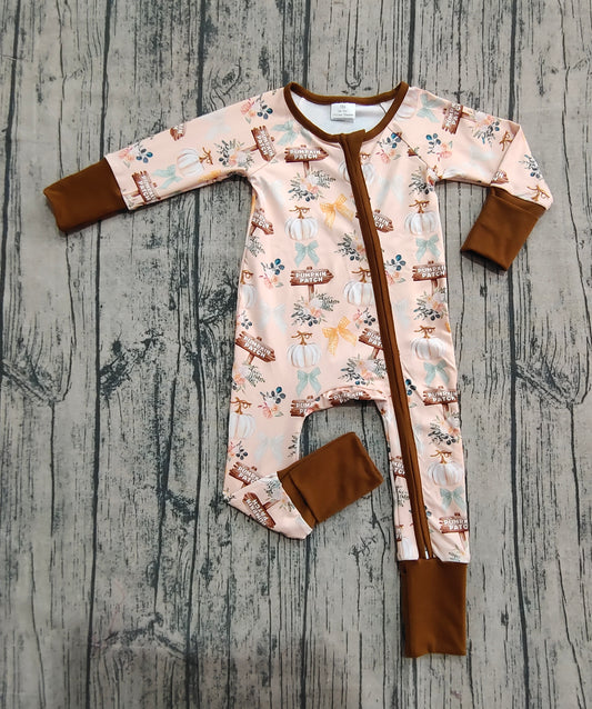 Baby Boys Rompers Fall Pumpkins Bows Zipper Footie Rompers Preorder LR2462 8.2