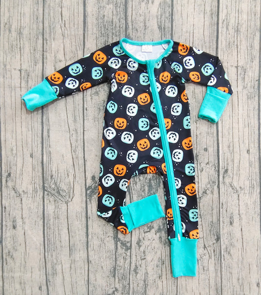 Baby Boys Fall Ghost Pumpkins Zipper Footie Rompers Preorder LR2465 8.2