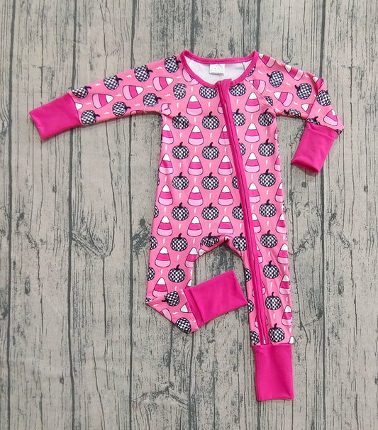 Baby Girls Rompers Fall Pumpkins Candy Zipper Footie Rompers Preorder LR2467 8.2