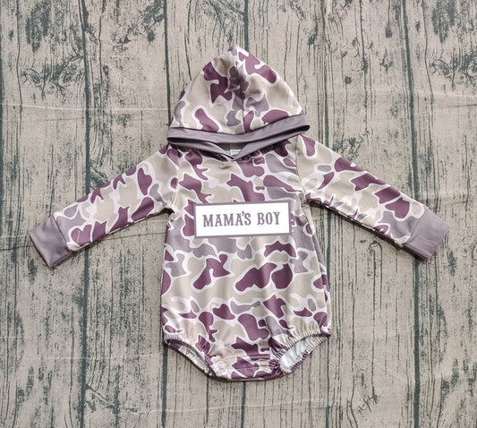 Embroidery Mama's Boy Baby Boys Camo Hoodie Rompers Preorder 10.25