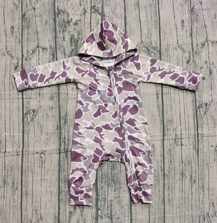 Baby Boys Lavender Camo Hoodie Zipper Footie Rompers Preorder 10.24