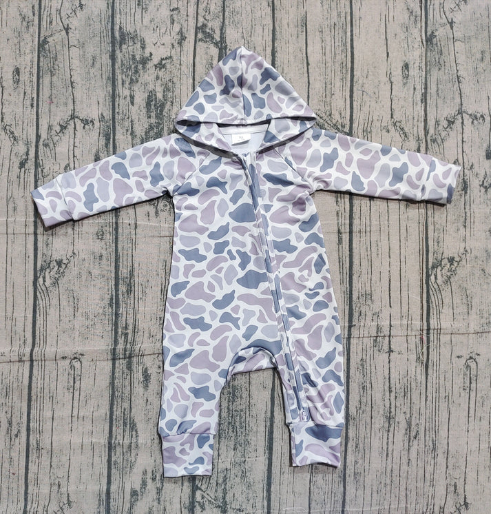 Baby Boys Grey Camo Hoodie Zipper Footie Rompers Preorder LR2813 11.17