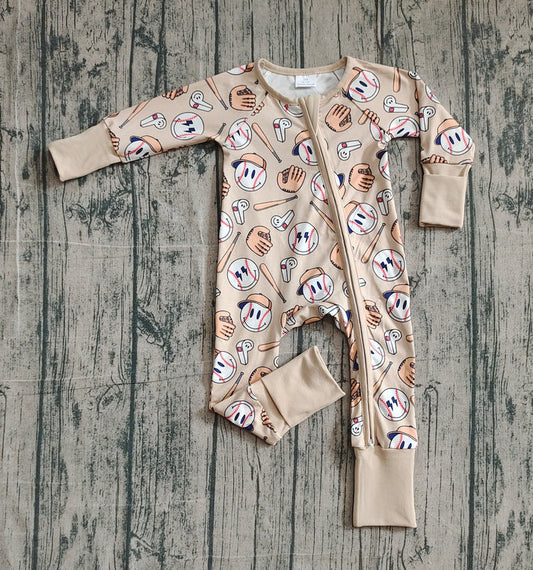 Baby Boys Smile Baseballs Team Zipper Footie Rompers Preorder 10.24